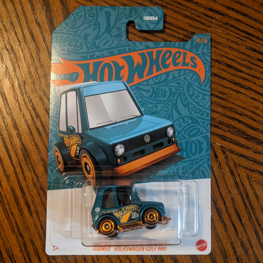 Tooned Volkswagen Golf Mk1 (Metalflake Teal) - 56th Anniversary: Green and Gold - Hot Wheels Basic (2024)