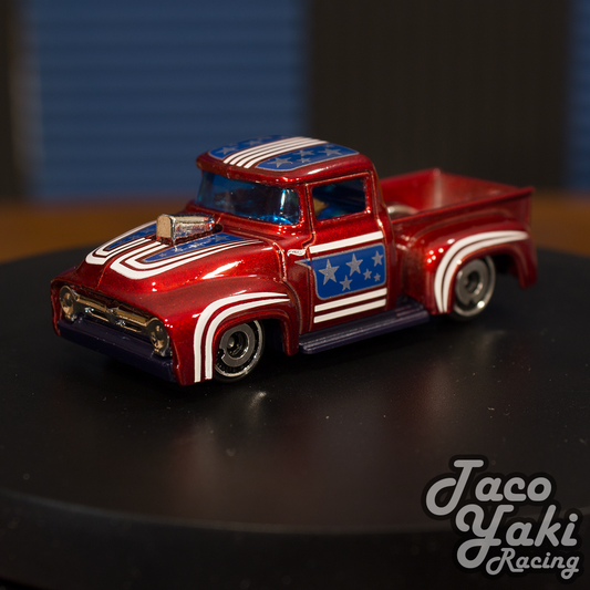Custom '56 Ford Truck (Metalflake Red) - Stars & Stripes - Hot Wheels Basic Loose (2022)