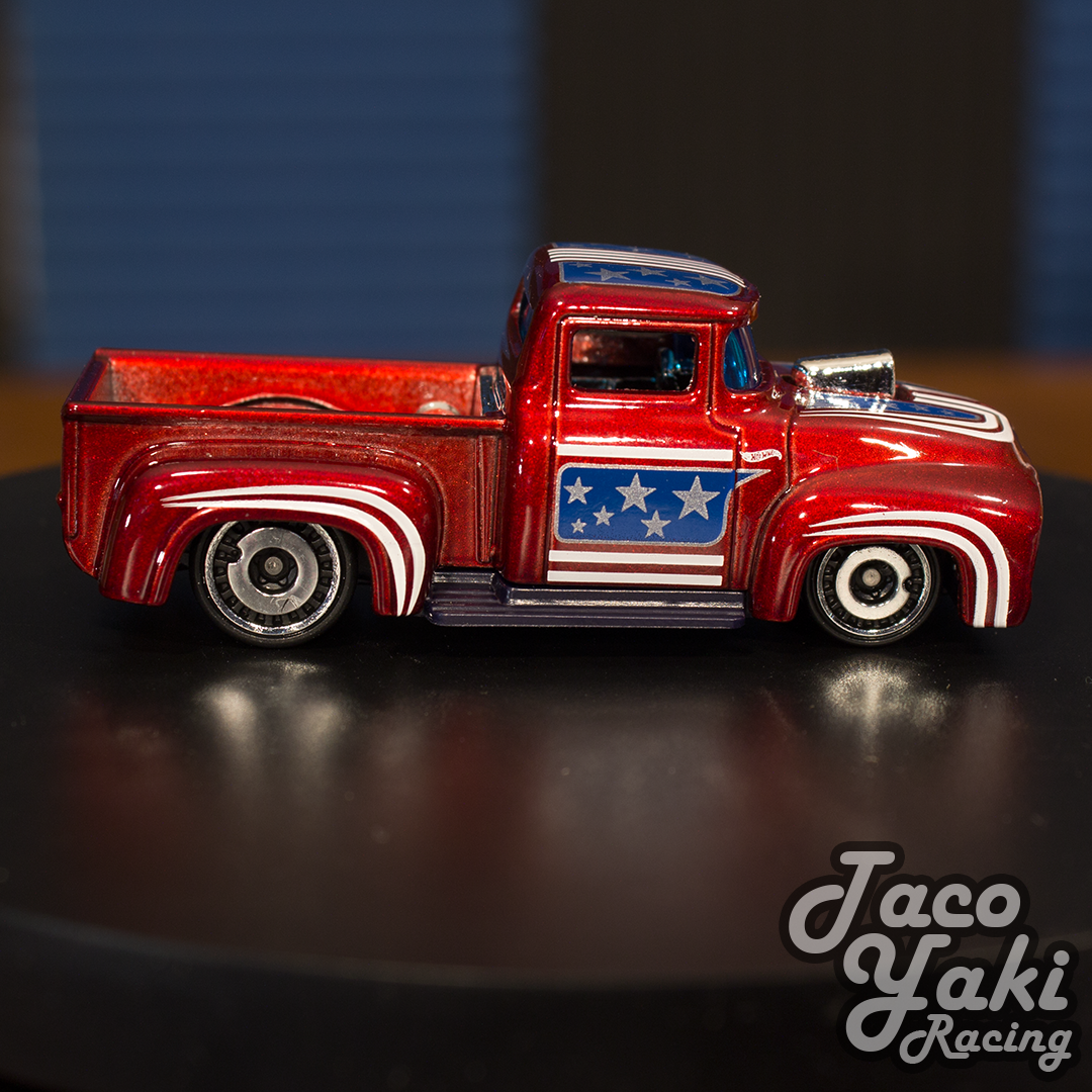Custom '56 Ford Truck (Metalflake Red) - Stars & Stripes - Hot Wheels Basic Loose (2022)