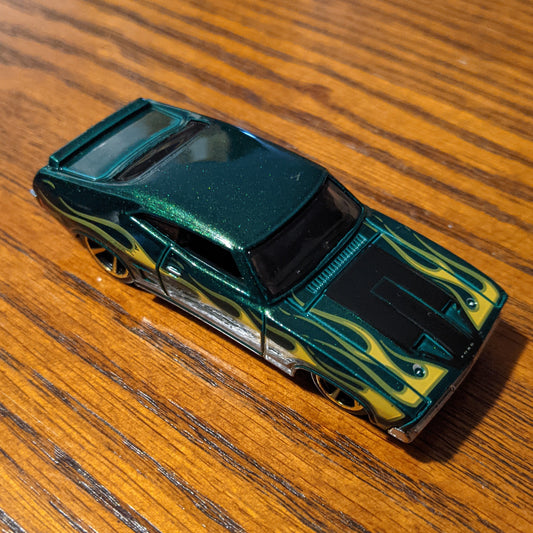 '73 Ford Falcon XB (Metalflake Dark Green) - HW Flames - Hot Wheels Basic Loose (2020)