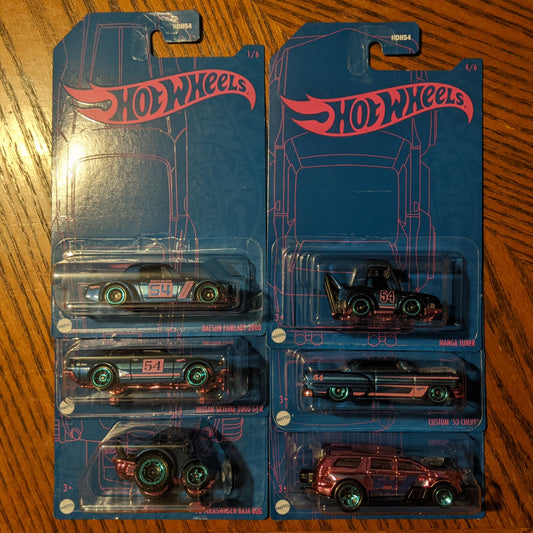 54th Anniversary: Blue and Pink (Part 2) Complete Set of 6 - Hot Wheels Basic (2022)