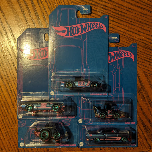 54th Anniversary: Blue and Pink (Part 2) Set of 5 - Hot Wheels Basic (2022)