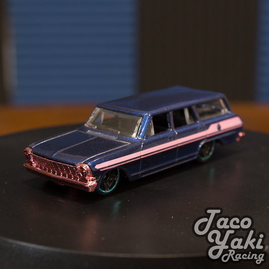'64 Chevy Nova Wagon (Satin Blue) - 54th Anniversary: Blue and Pink - Hot Wheels Basic Loose (2022)
