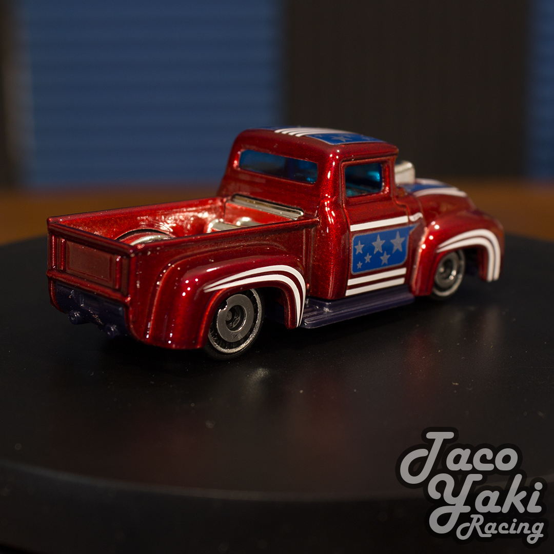 Custom '56 Ford Truck (Metalflake Red) - Stars & Stripes - Hot Wheels Basic Loose (2022)